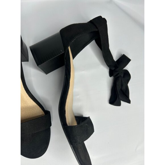 Black Suede Open Toe Block Heel Sandals With Ankle Strap Tie-Up Size 10 - Picture 7 of 8
